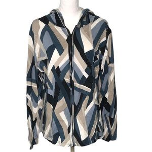 MISS NIKKI Lightweight Long Sleeve Geometric Print Zippered Hoodie